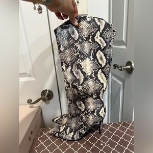 JustFab Black and White Snake Print Heeled Boots